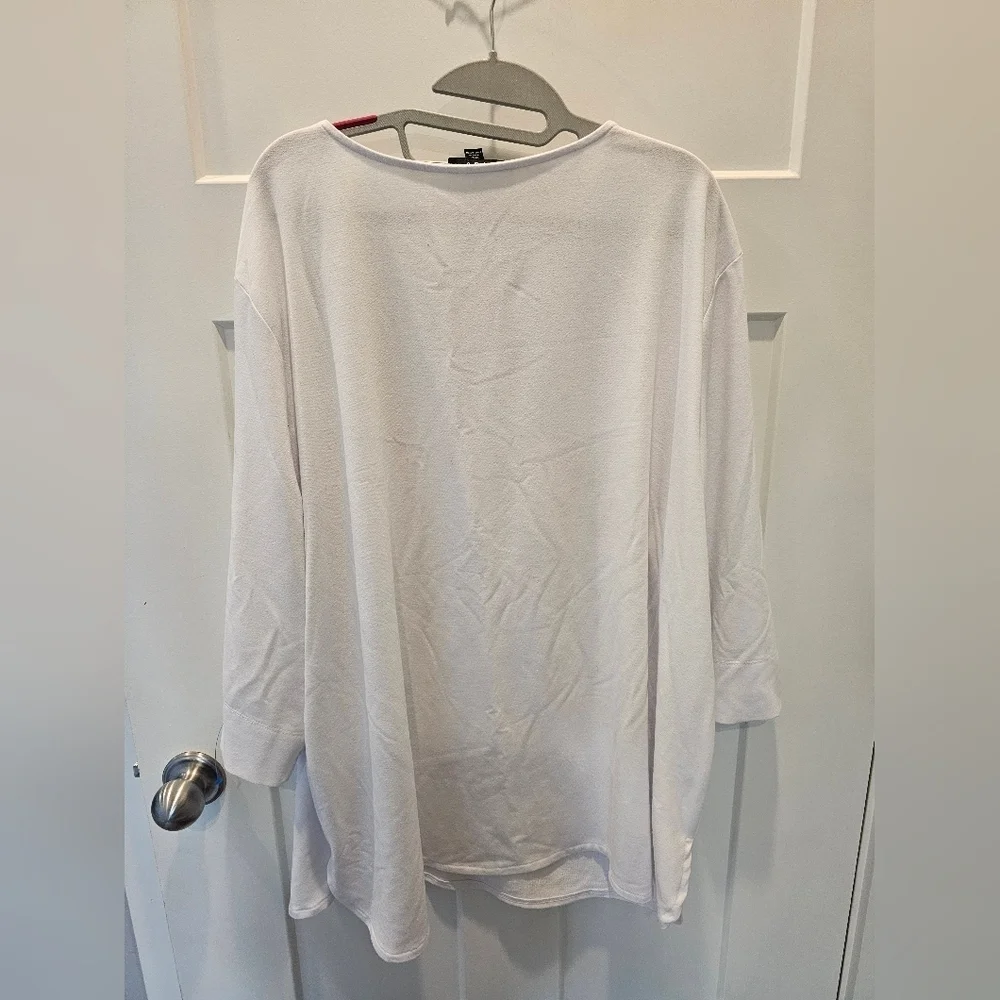 N Touch White Tunic Top 3X Plus Size 3/4 Sleeve Pockets Stretch Knit